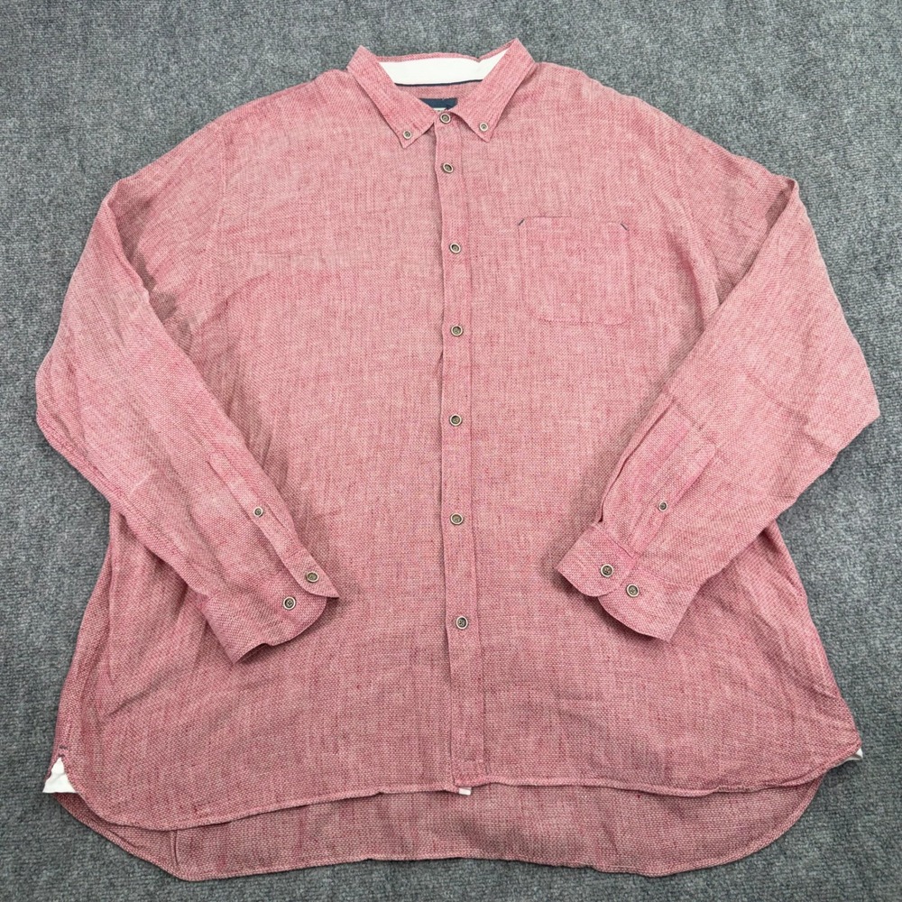 32 Bar‎ Blues Shirt Men's 3XL Red Linen Cotton Blend Long Sleeve Button Down